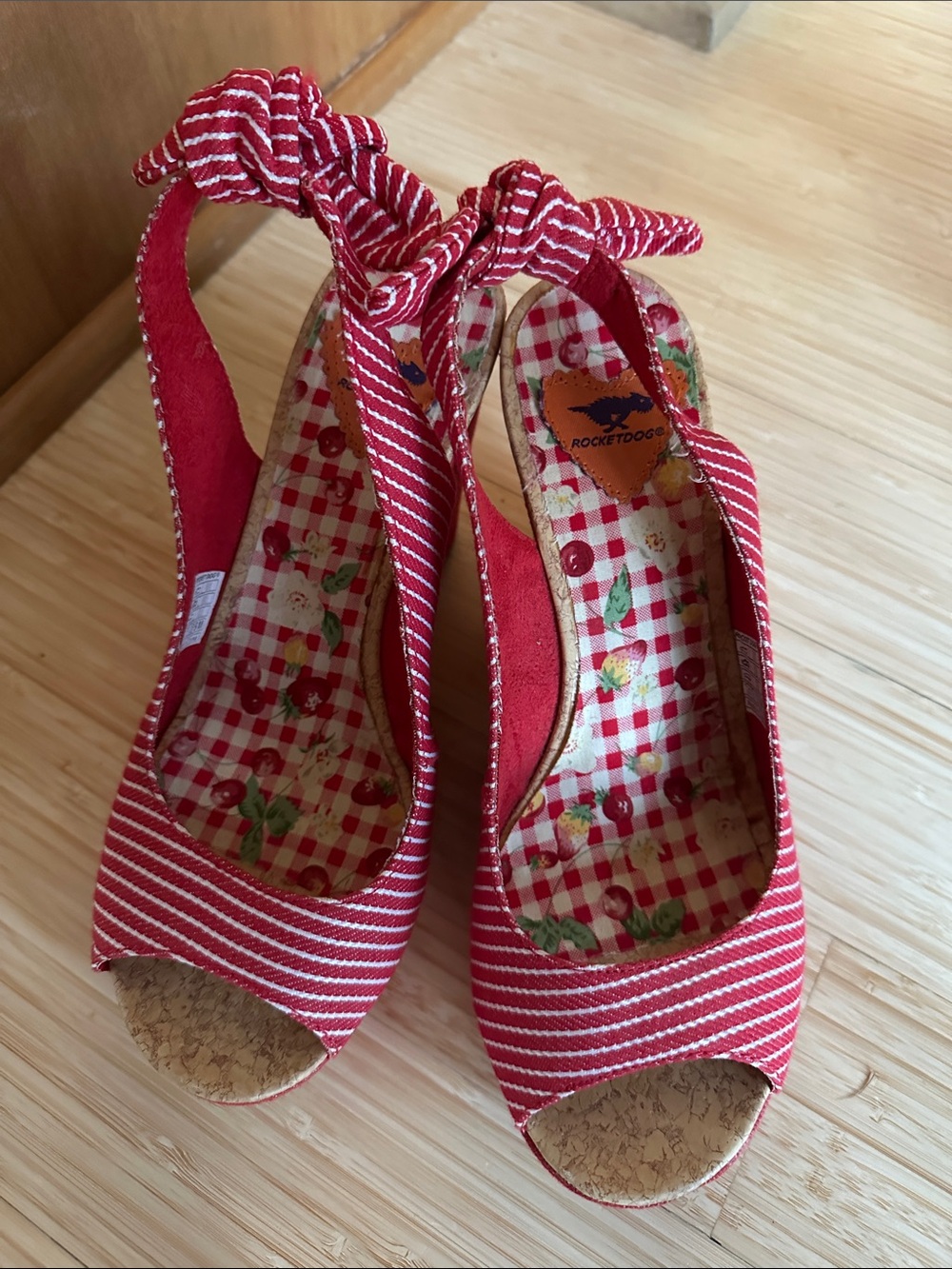 Rocket Dog Red & White Striped Peep-Toe Wedge Sandals